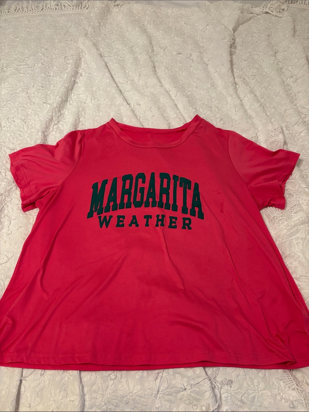 SHEIN Pink Short Sleeve Tee with Green 'MARGARITA WEATHER' Print